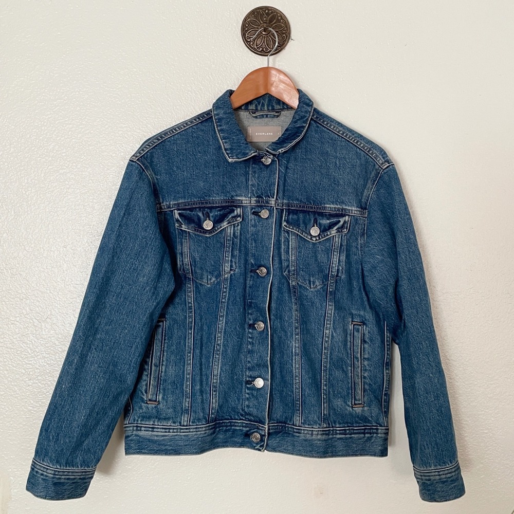 Everlane Womens Denim Jacket Medium Wash Blue Cotton Trucker Size M
